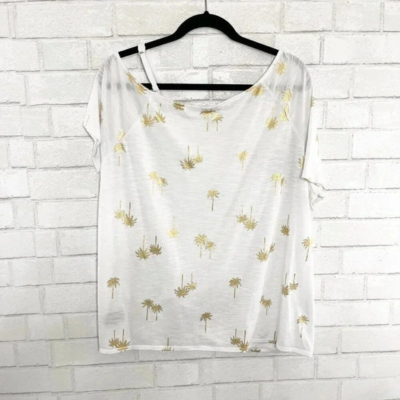 Torrid White & Gold Foil Palm Tree Print Off the Shoulder Tee Shirt Women's 1X - Picture 6 of 6